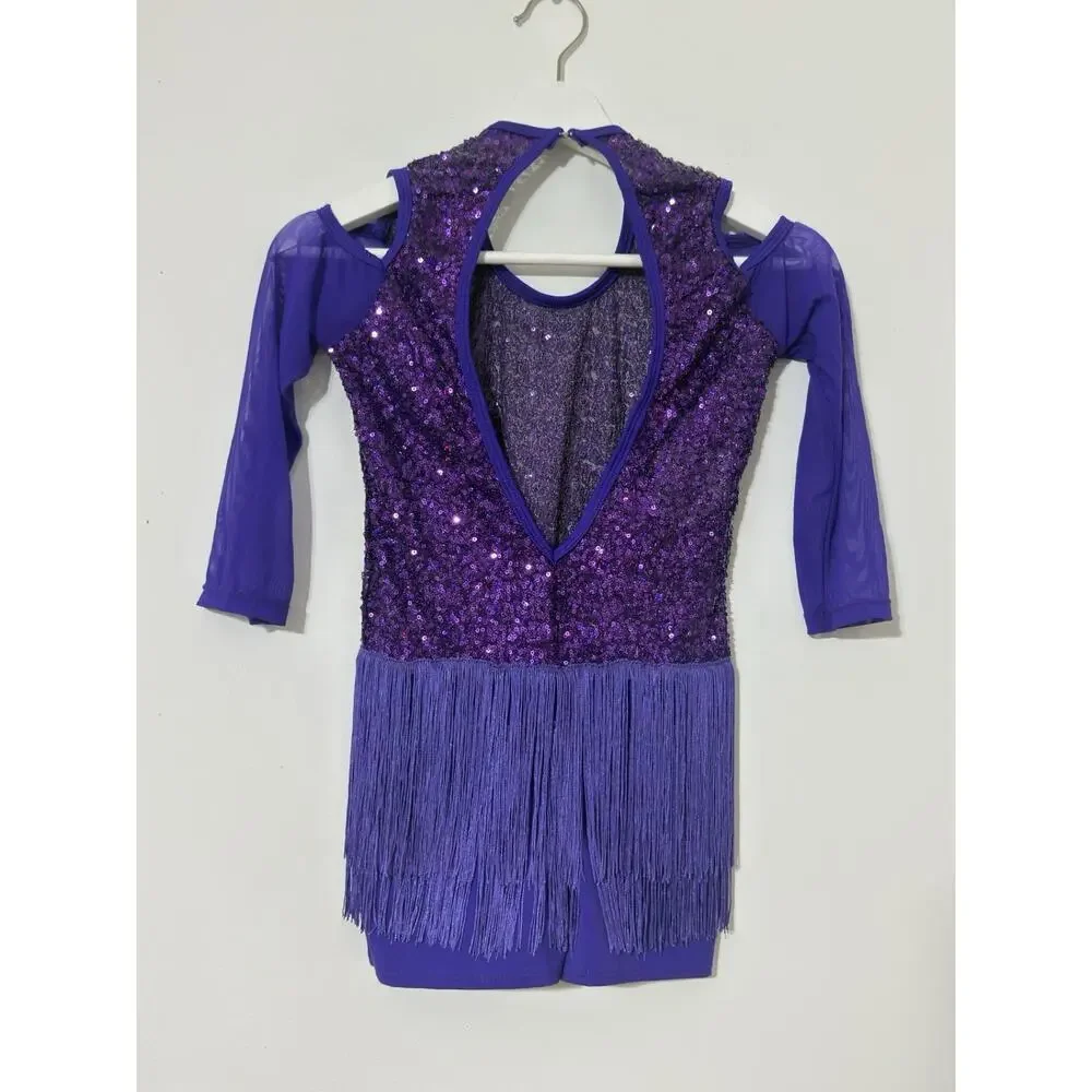Revolution Dance Costume Large Child Purple Recital Jazz with Sequins & Fringe